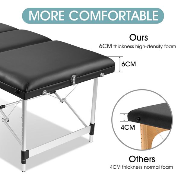 80Cm Width Foldable Height Adjustable Massage Table Bed Padded W/6Cm Thick Foam Portable Easy Carry