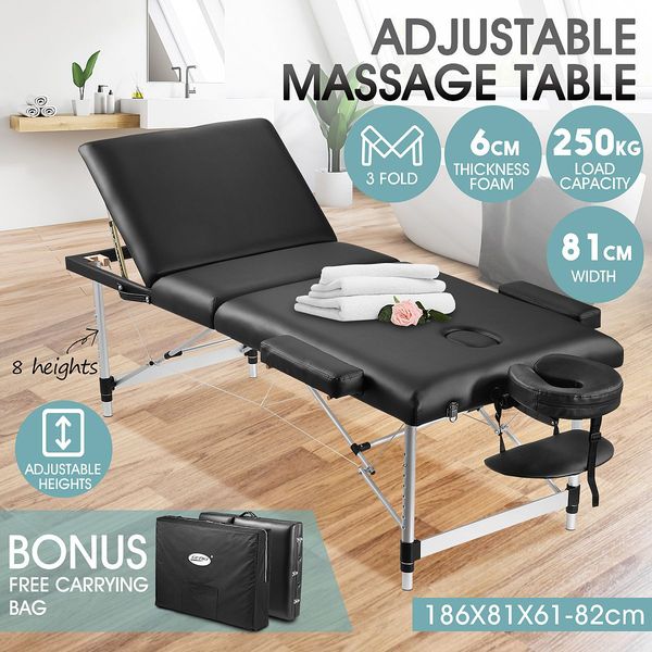 80Cm Width Foldable Height Adjustable Massage Table Bed Padded W/6Cm Thick Foam Portable Easy Carry