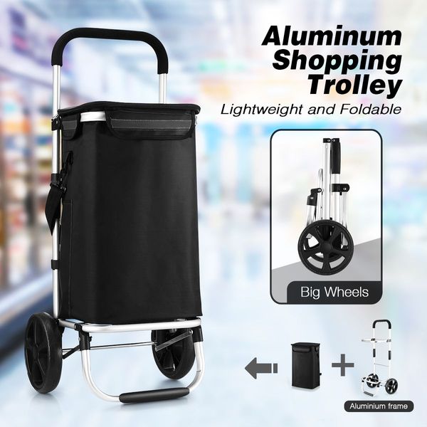 45Kg Load Folding Easy Transport 2 Big Wheels Shopping Cart Trolley Durable Waterproof Oxford Cloth