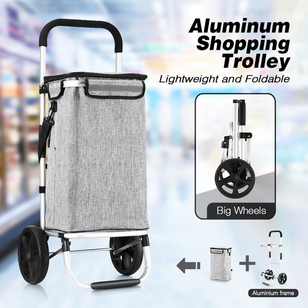 45Kg Load Folding Easy Transport 2 Big Wheels Shopping Cart Trolley Durable Waterproof Oxford Cloth