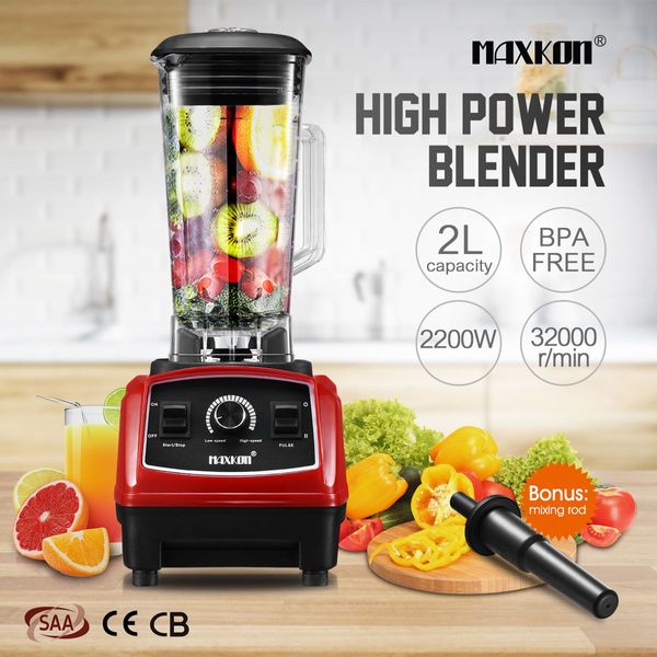 Powerful 2200W Home/Business 2L Food Blender Smoothie Maker Juicer Grinder W/ High Speed Blade-Red