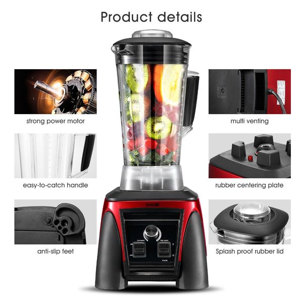 Powerful 2300W Home/ Business 3L Food Blender Smoothie Maker Juicer Grinder W/ High Speed Blade-Red