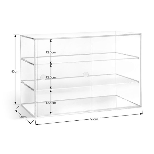 3 Tiers Crystal Dust Proof Cake Display Cabinet Food Showcase Case W/ 2 Durable Shelves 58X33X40Cm