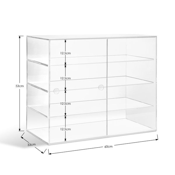 4 Tiers Crystal Dust Proof Cake Display Cabinet Food Showcase Case W/ 3 Durable Shelves 65X33X53Cm