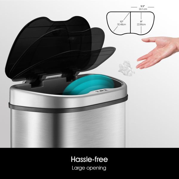 70L Kitchen Touchless Motion Sensor Bin Dual Compartment Garbage Waste Recycle Can Large Opening