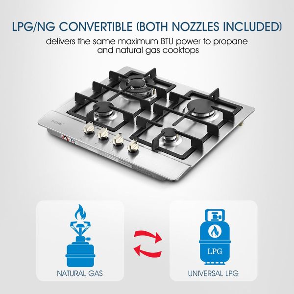 60Cm Ng Lpg 4 Burners Gas Cooktop Hob Stove Easy Clean Stainless Steel Top W/Sai Safe Certification