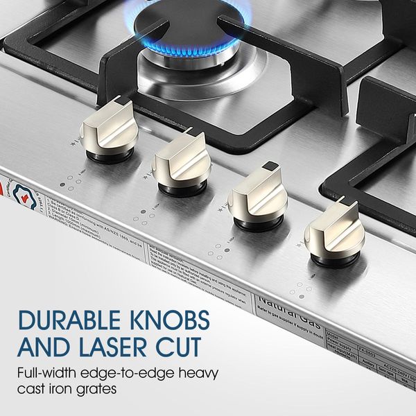 60Cm Ng Lpg 4 Burners Gas Cooktop Hob Stove Easy Clean Stainless Steel Top W/Sai Safe Certification