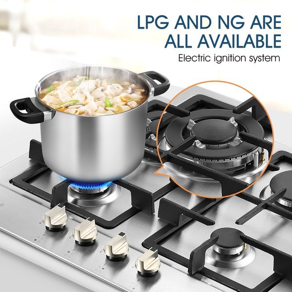 60Cm Ng Lpg 4 Burners Gas Cooktop Hob Stove Easy Clean Stainless Steel Top W/Sai Safe Certification