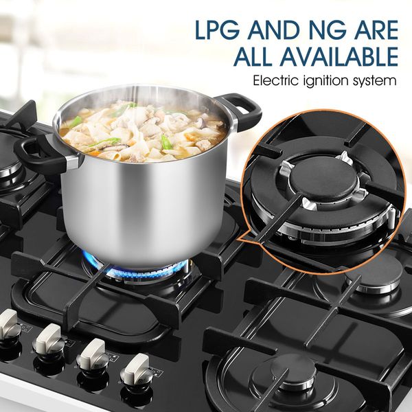 90Cm Ng Lpg 5 Burners Gas Cooktop Hob Stove Easy Clean Crystal Glass Top W/Sai Safe Certification