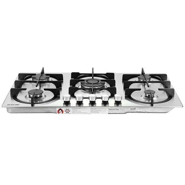 90Cm Ng Lpg 5 Burners Gas Cooktop Hob Stove Easy Clean Stainless Steel Top W/Sai Safe Certification