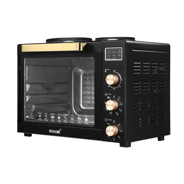 45L Electric Convection Oven W/2 Hot Plates On Top, Great For Rotisserie,Bake,Heat,Toast,Grill