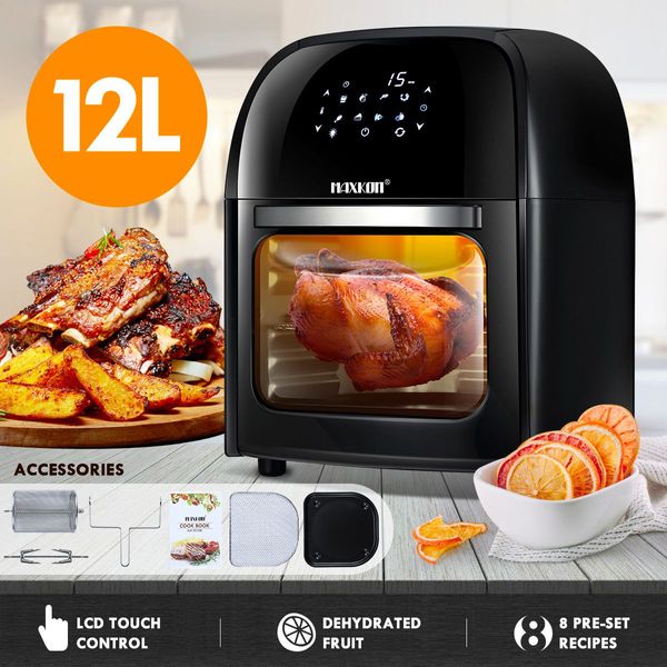 12L Rapid Cooking Oil Free Air Fryer Convection Oven Stove-Rotisserie,Dehydrate,Bake,Reheat-Black