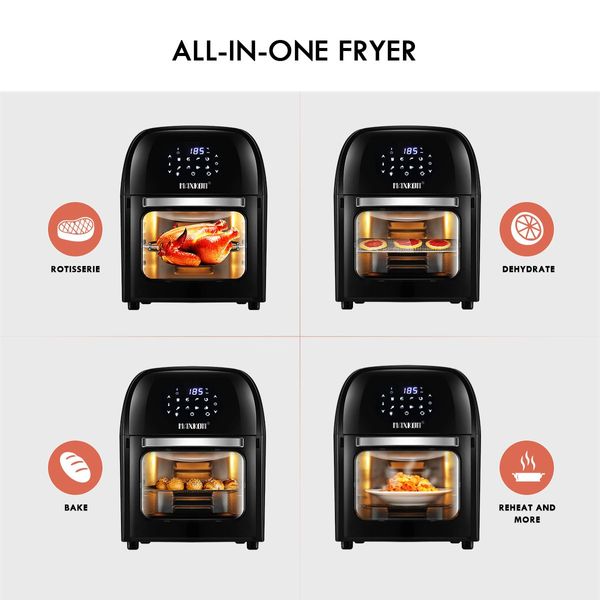 12L Rapid Cooking Oil Free Air Fryer Convection Oven Stove-Rotisserie,Dehydrate,Bake,Reheat-Black