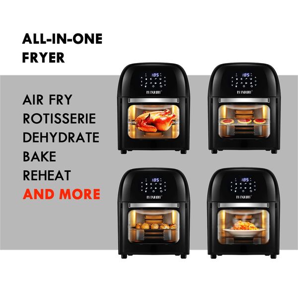 12L Rapid Cooking Oil Free Air Fryer Convection Oven Stove-Rotisserie,Dehydrate,Bake,Reheat-Black