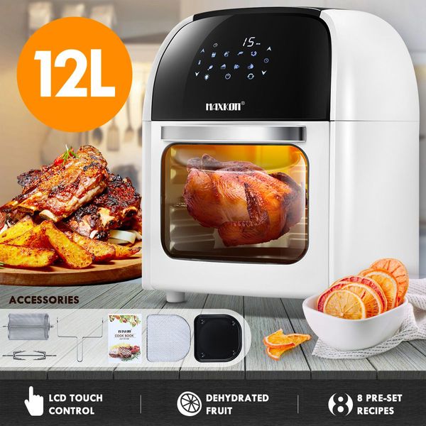 12L Rapid Cooking Oil Free Air Fryer Convection Oven Stove-Rotisserie,Dehydrate,Bake,Reheat-White