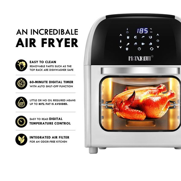 12L Rapid Cooking Oil Free Air Fryer Convection Oven Stove-Rotisserie,Dehydrate,Bake,Reheat-White