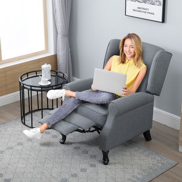 Position Adjustable Sofa Recliner Chair W/Large Backrest Padded W/Thick & High Resilience Foam-Grey