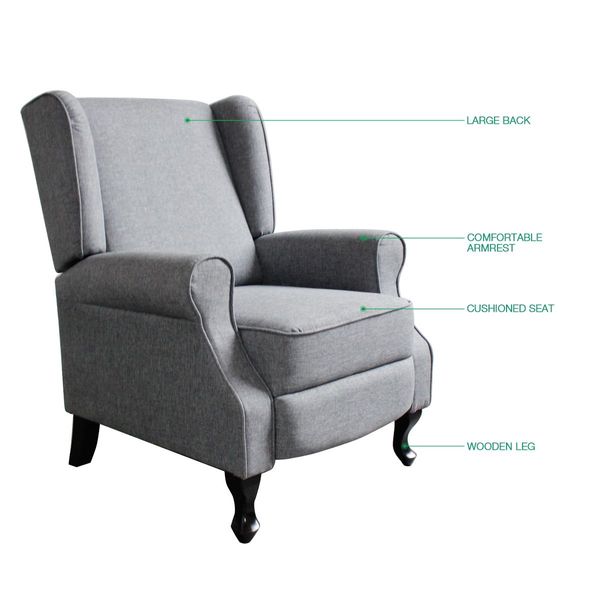 Position Adjustable Sofa Recliner Chair W/Large Backrest Padded W/Thick & High Resilience Foam-Grey