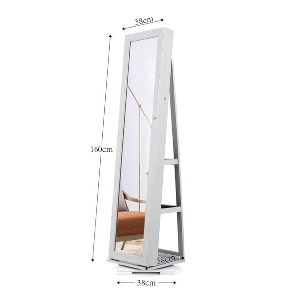 1.6M 360 Rotatable Mirror Jewellery Cabinet W/Versatile Holders&Ample Space Shelves,Lockable Door