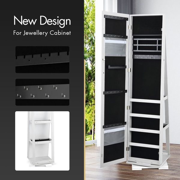 1.6M 360 Rotatable Mirror Jewellery Cabinet W/Versatile Holders&Ample Space Shelves,Lockable Door