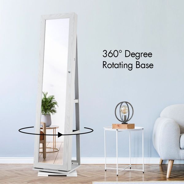 1.6M 360 Rotatable Mirror Jewellery Cabinet W/Versatile Holders&Ample Space Shelves,Lockable Door