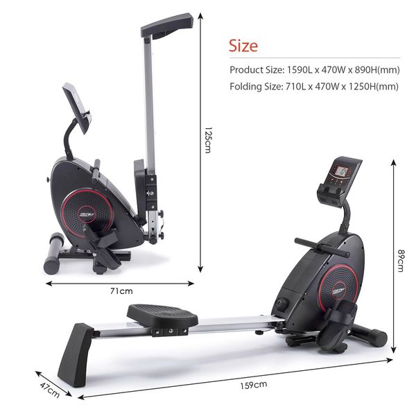 Foldable 16 Level Magnetic Exercise Rowing Machine Home Gym Training Rower W/ Large Lcd Display