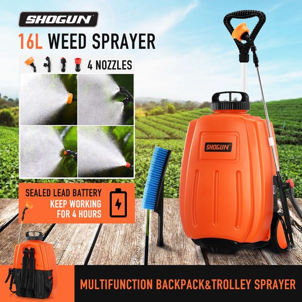 16L Electric Weed Sprayer On Wheels W/4 Various Nozzles For Garden Lawn Farm, Get Rid Of Grass/Pest