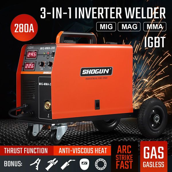 Mig Mag Mma Gasless Fulux Welder For Various Metals W/Little Splash,Deep Welding Pool-280Amp