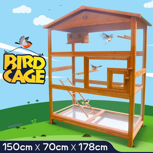 Durable Fir Wood Spacious Waterproof Bird Cage Aviary W/Perche,Toy,Ladder For Parrot Cockatoo,Etc.