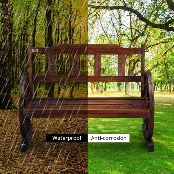 Garden Anti Corrosion Waterproof  Timber Fir Wooden Wagon Wheel Bench For Backyard Patio