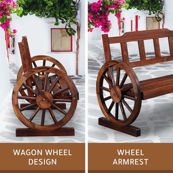 Garden Anti Corrosion Waterproof  Timber Fir Wooden Wagon Wheel Bench For Backyard Patio