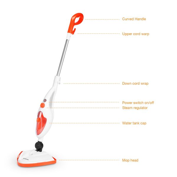 Effectively Sterilize 1300W Steam Mop Cleaner W/Multi Nozzles For Floor Clothes Window Etc.-Orange