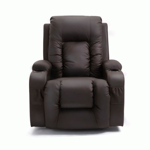 Pu Leather 8-Point Heated Full Body Massage Chair 135 Degree Recliner W/Thick Padded Foam 360 Degree Swivel