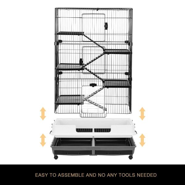 Large 5 Levels Sturdy Metal Rabbit Hutch Cage Chinchillas Hamsters Ferrets House W/Lockable Wheels