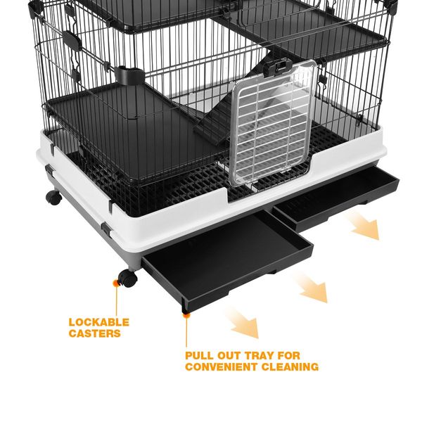 Large 5 Levels Sturdy Metal Rabbit Hutch Cage Chinchillas Hamsters Ferrets House W/Lockable Wheels