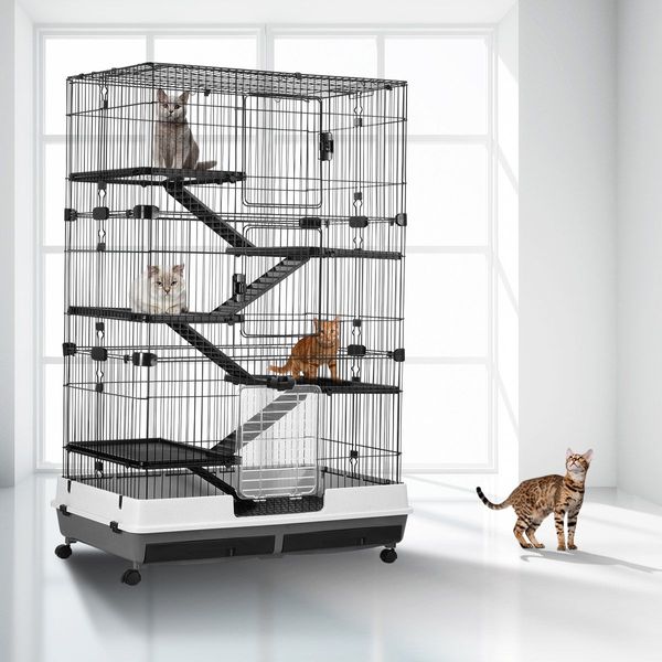 Large 5 Levels Sturdy Metal Rabbit Hutch Cage Chinchillas Hamsters Ferrets House W/Lockable Wheels