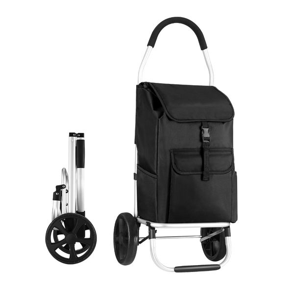 45Kg Load Foldable Sturdy 2 Big Wheels Shopping Cart Trolley W/ Durable & Waterproof Oxford Cloth