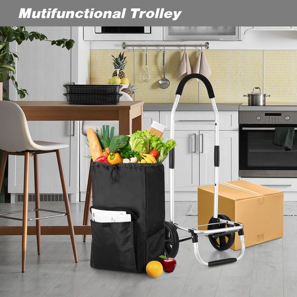 45Kg Load Foldable Sturdy 2 Big Wheels Shopping Cart Trolley W/ Durable & Waterproof Oxford Cloth