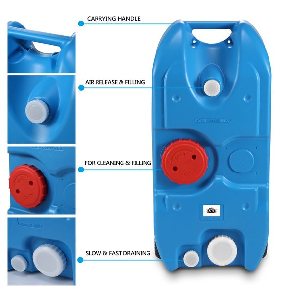 40L Wheel Water Tank Outdoor Water Storage Container For Camping, Motorhome, Caravan Trips-Blue