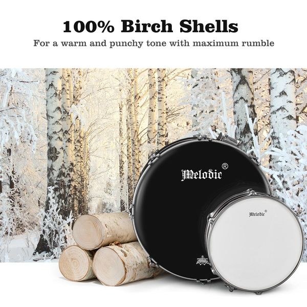 5Pcs Full Size Kids Drum Set W/ 100% Birch Shells For Warm & Punchy Tone Cymbal & Stool Included