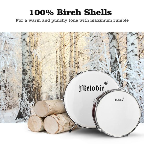 5Pcs Full Size Kids Drum Set W/ 100% Birch Shells For Warm & Punchy Tone Cymbal & Stool Included