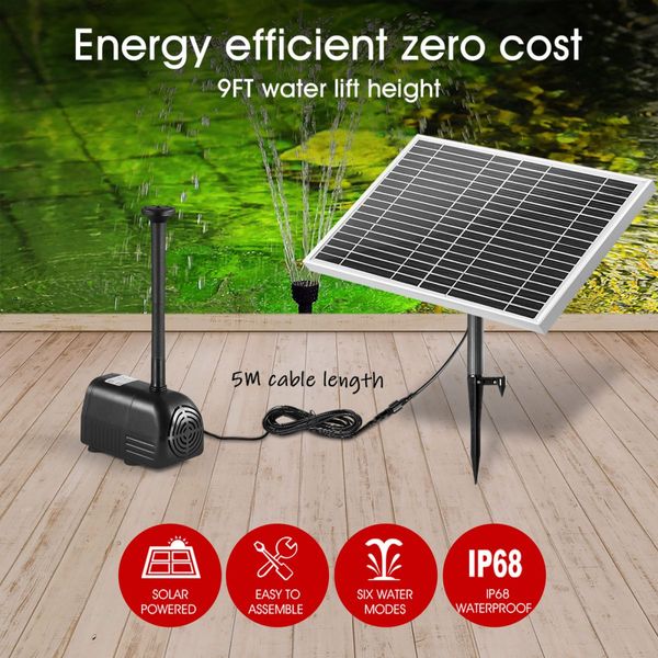 50W 6 Water Effects Garden Feature Solar Foutain Water Pump For Pond,Birdbath,Waterfall,Pool,Lawn