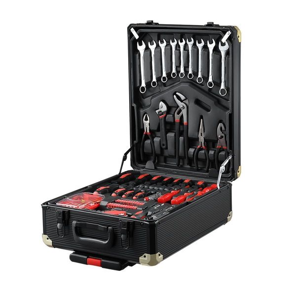 Wheeled 960 Pcs Tool Kit Trolley Case W/4 Storage Trays 1 Toobox Meets All Repair Needs-Black