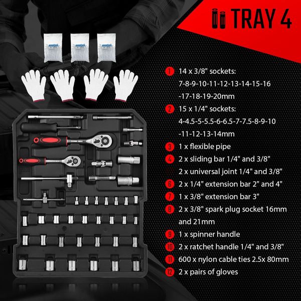 Wheeled 960 Pcs Tool Kit Trolley Case W/4 Storage Trays 1 Toobox Meets All Repair Needs-Black