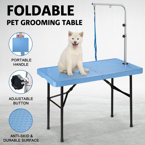 Portable Foldable Pet Dog Grooming Table W/Adjustable Arm Height, 97Cm In Length, Easy To Clean