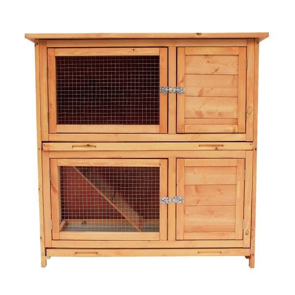 Large 2-Layer Fir Wood Waterproof Rabbit Hutch Chicken Coop Cage W/Easy Cleaning Slide Out Trays