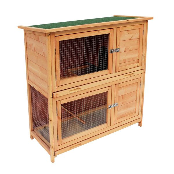 Large 2-Layer Fir Wood Waterproof Rabbit Hutch Chicken Coop Cage W/Easy Cleaning Slide Out Trays