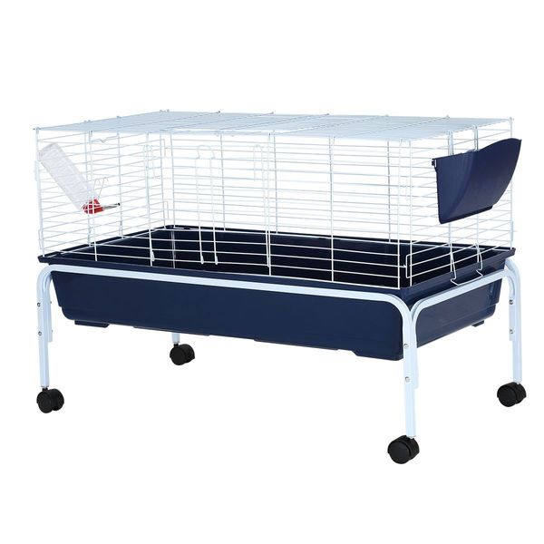 Mobile Wire Rabbit Cage Guinea Pig Hutch W/Strong Stand,Water Bottle,Hay Feeder Easy To Clean