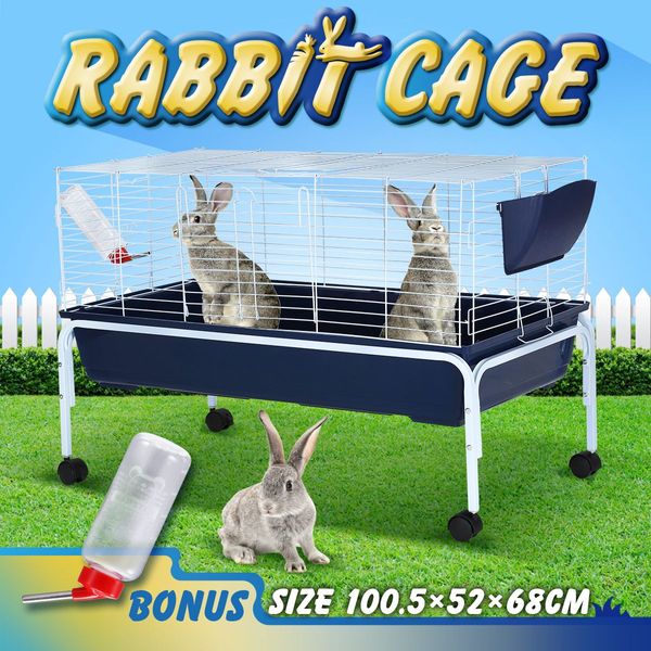 Mobile Wire Rabbit Cage Guinea Pig Hutch W/Strong Stand,Water Bottle,Hay Feeder Easy To Clean