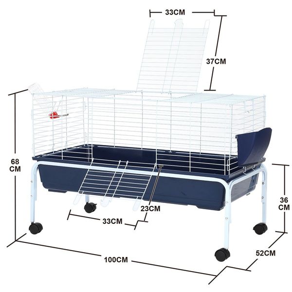 Mobile Wire Rabbit Cage Guinea Pig Hutch W/Strong Stand,Water Bottle,Hay Feeder Easy To Clean